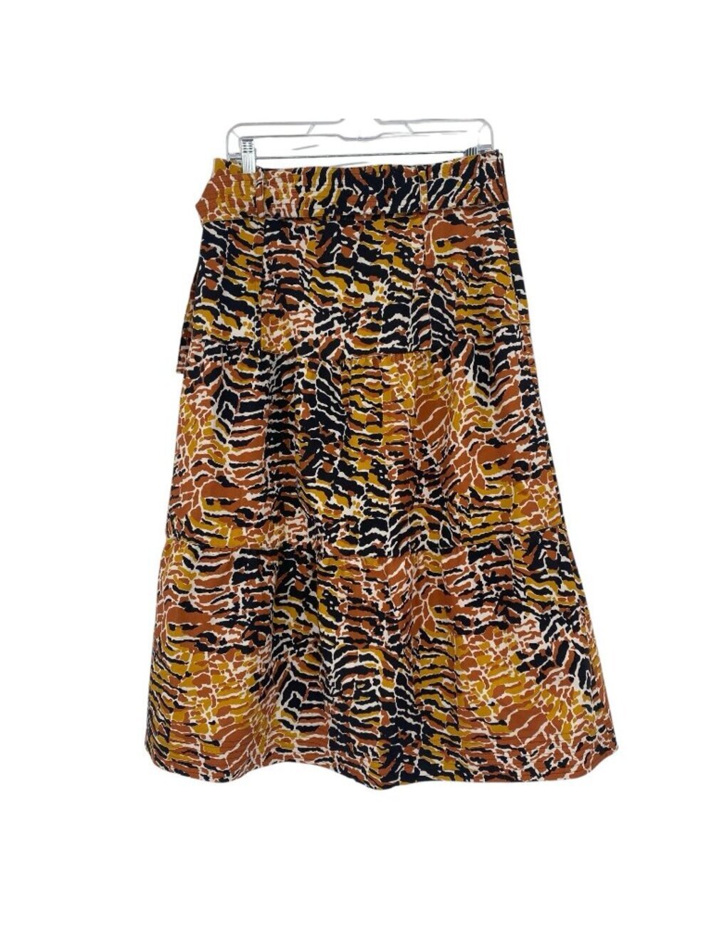 Marie Oliver Size 6 Animal Print Tiered Midi Skirt Brown Yellow Black Whimsy